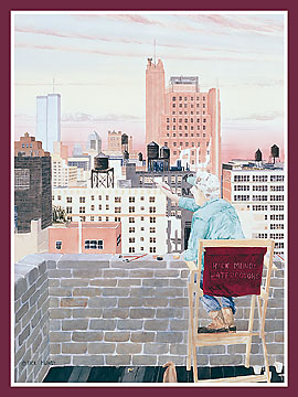Chelsea VIII, The Artist puts finishing touches on his view of the city, with the World Trade Center standing proudly to the South.